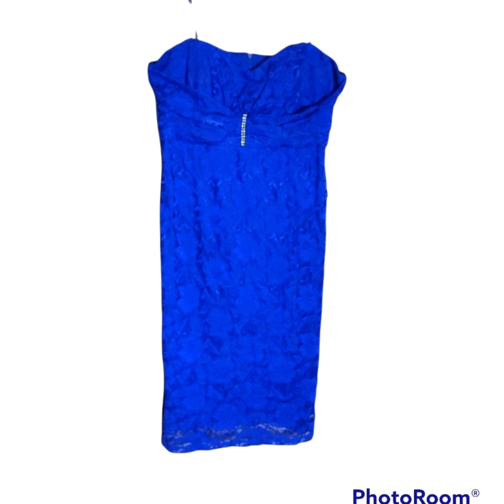 Onyx nite blue spaghetti strap lace cocktail dress